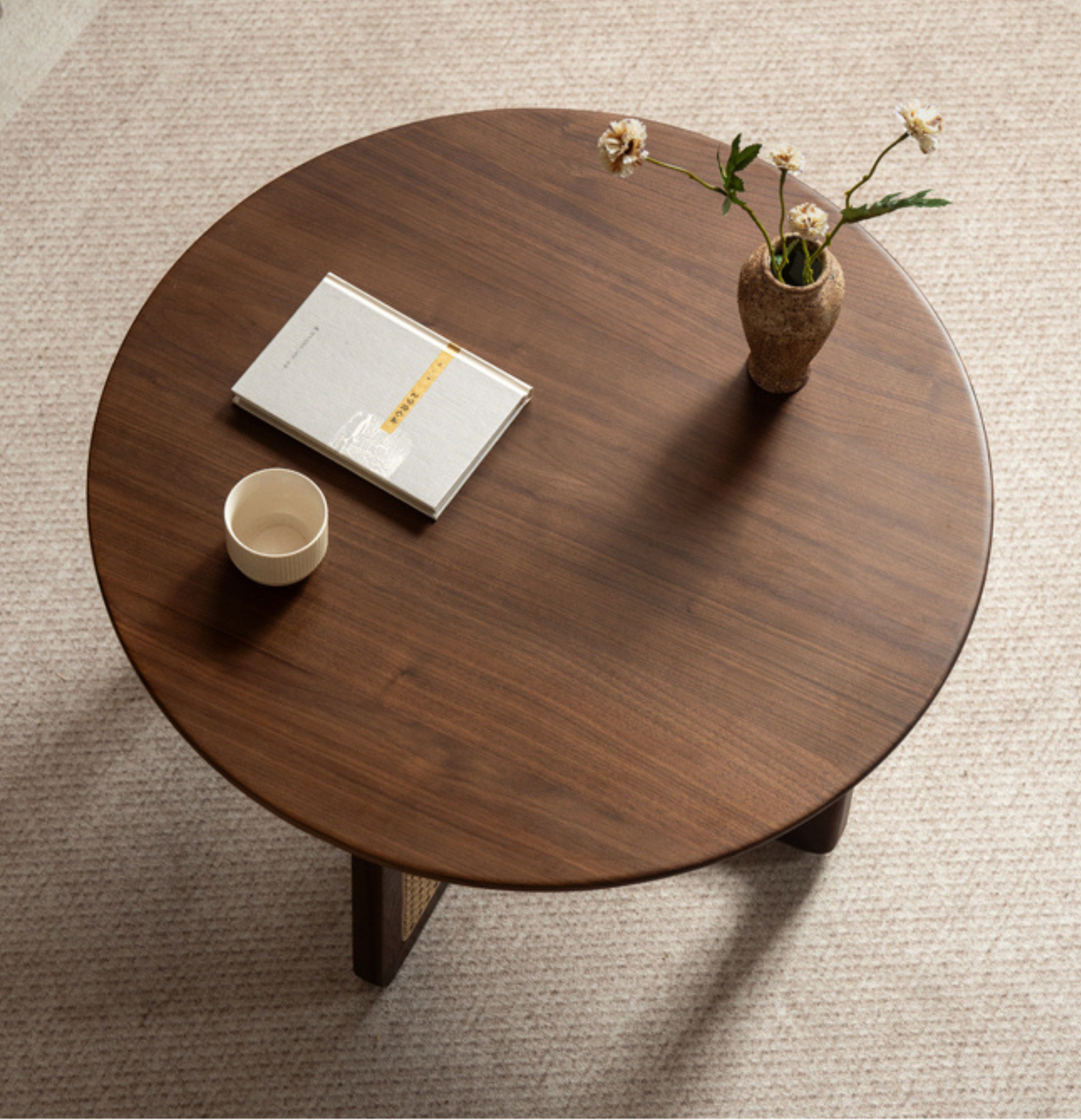 Black Walnut, Oak Solid Wood Rattan Modern Coffee Table