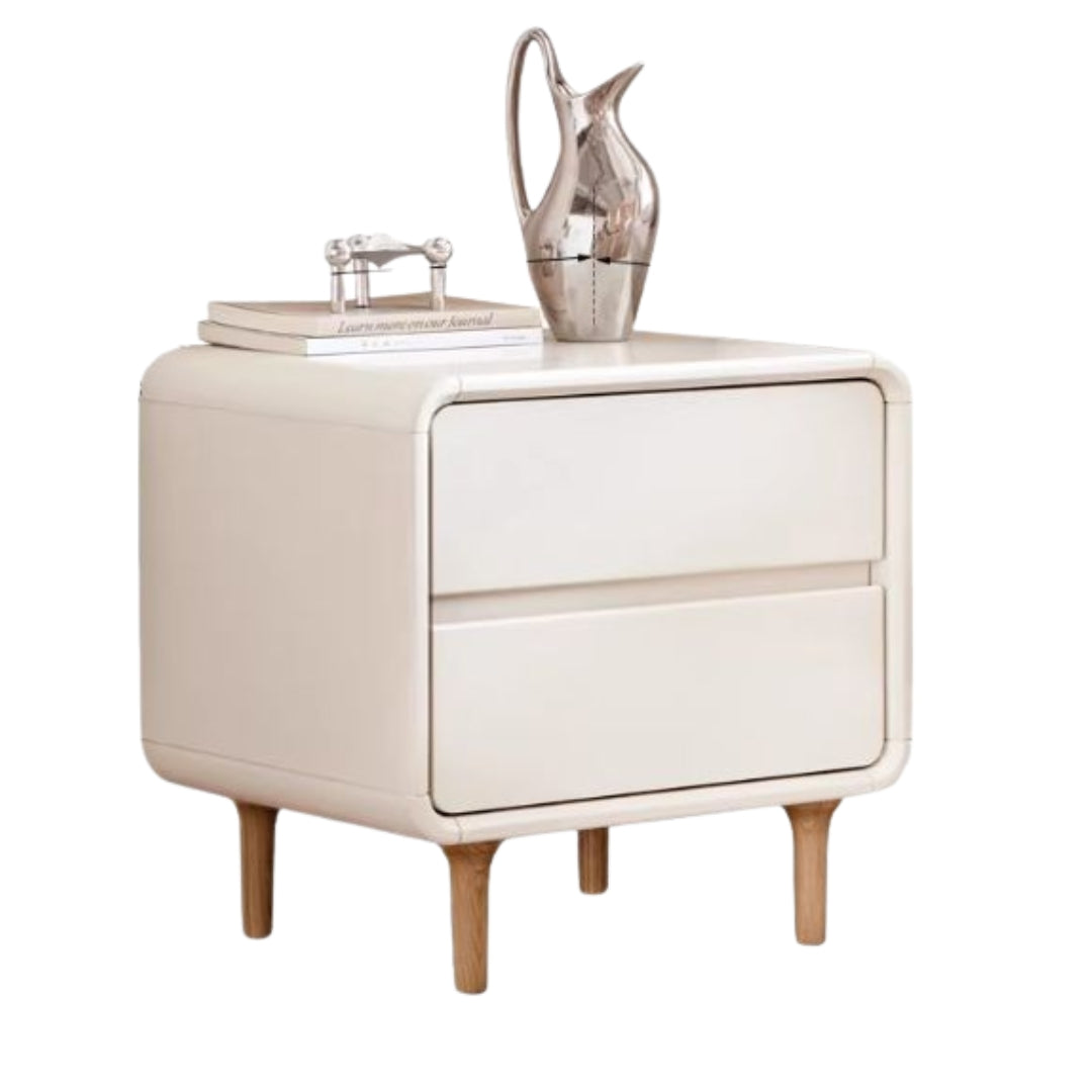 Solid Rubberwood Creamy Candy Style Nightstand.