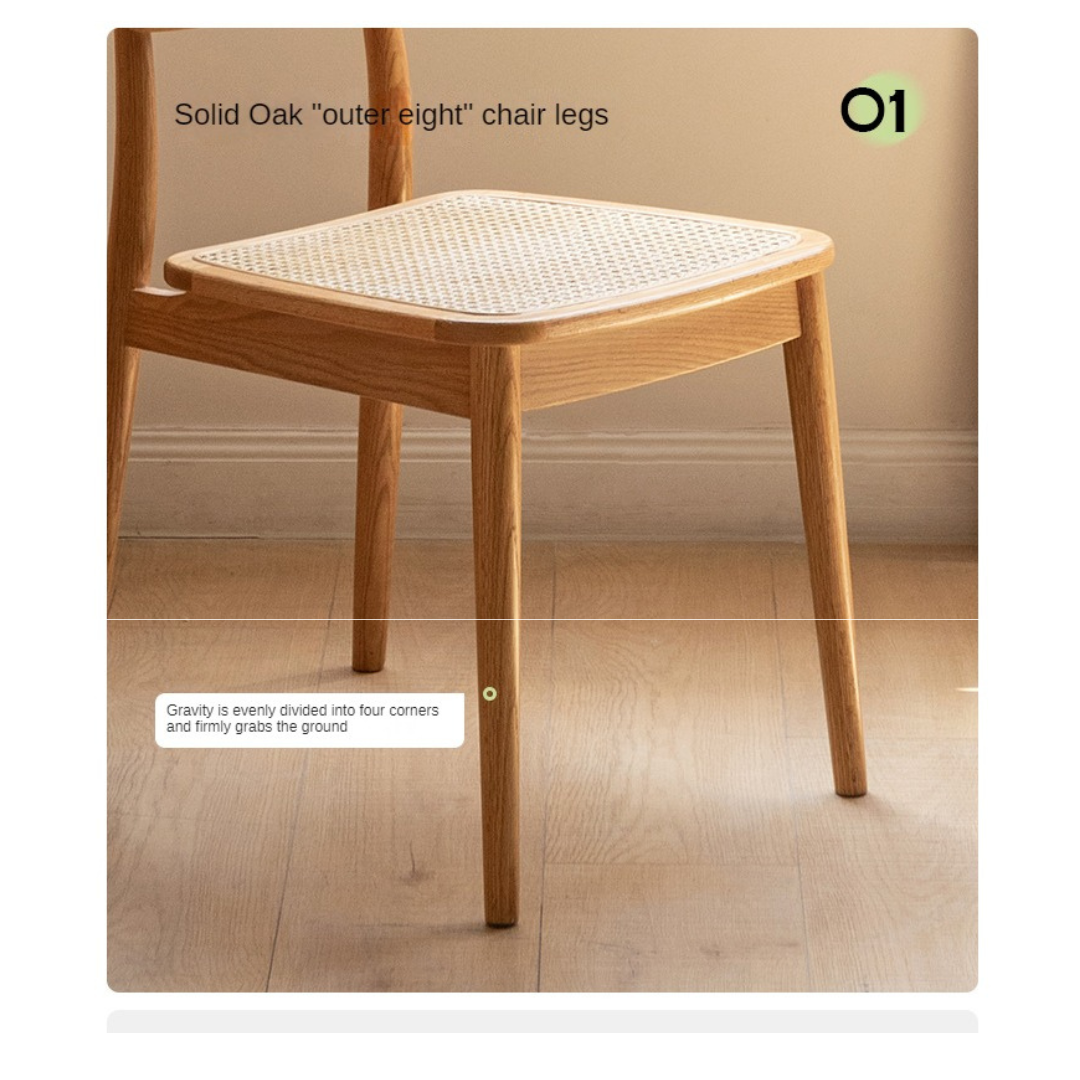 4 pcs set Oak Solid Wood Rattan - Dining Chair