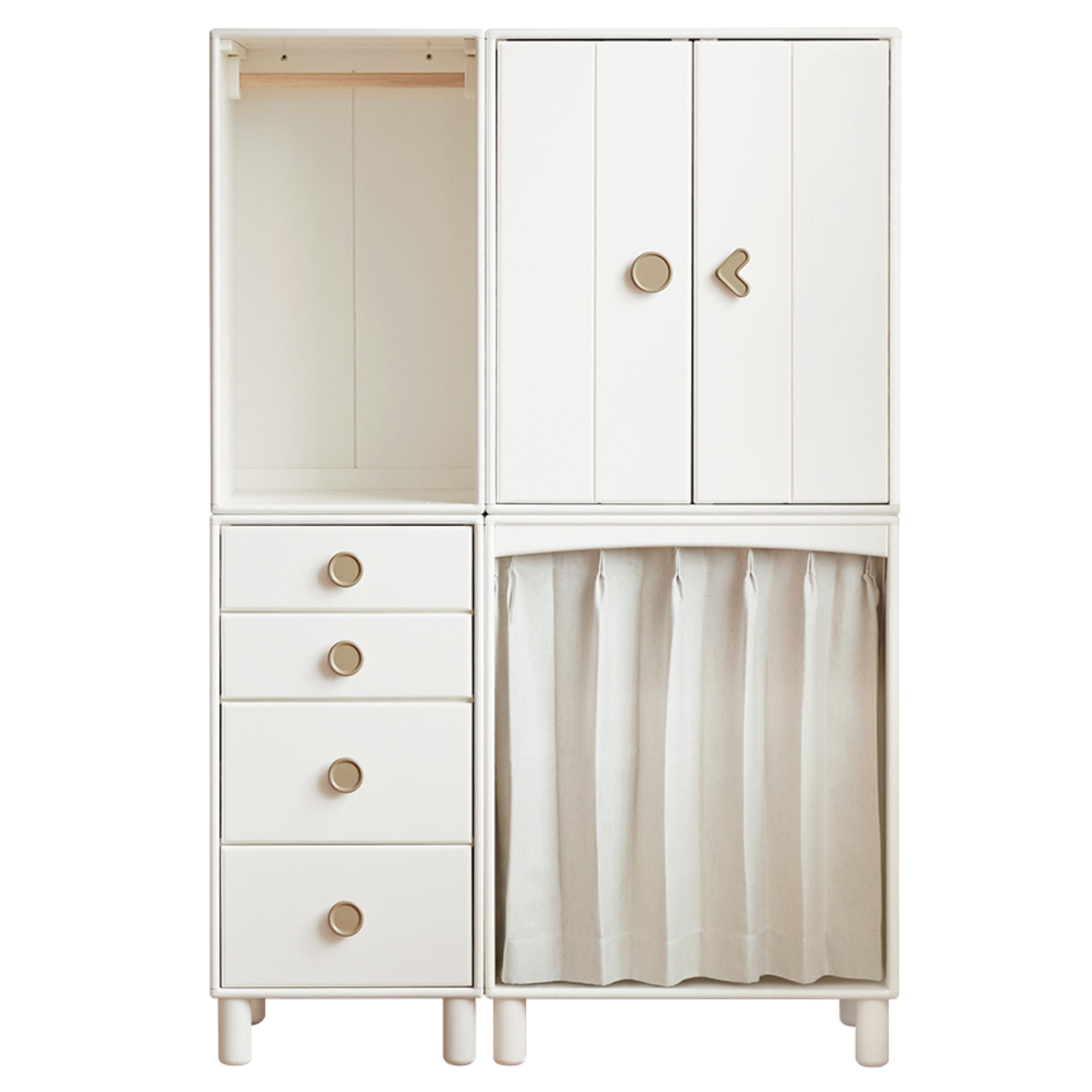 Beech, Rubber Solid Wood Children's Wardrobe,Combination Storage Cabinet