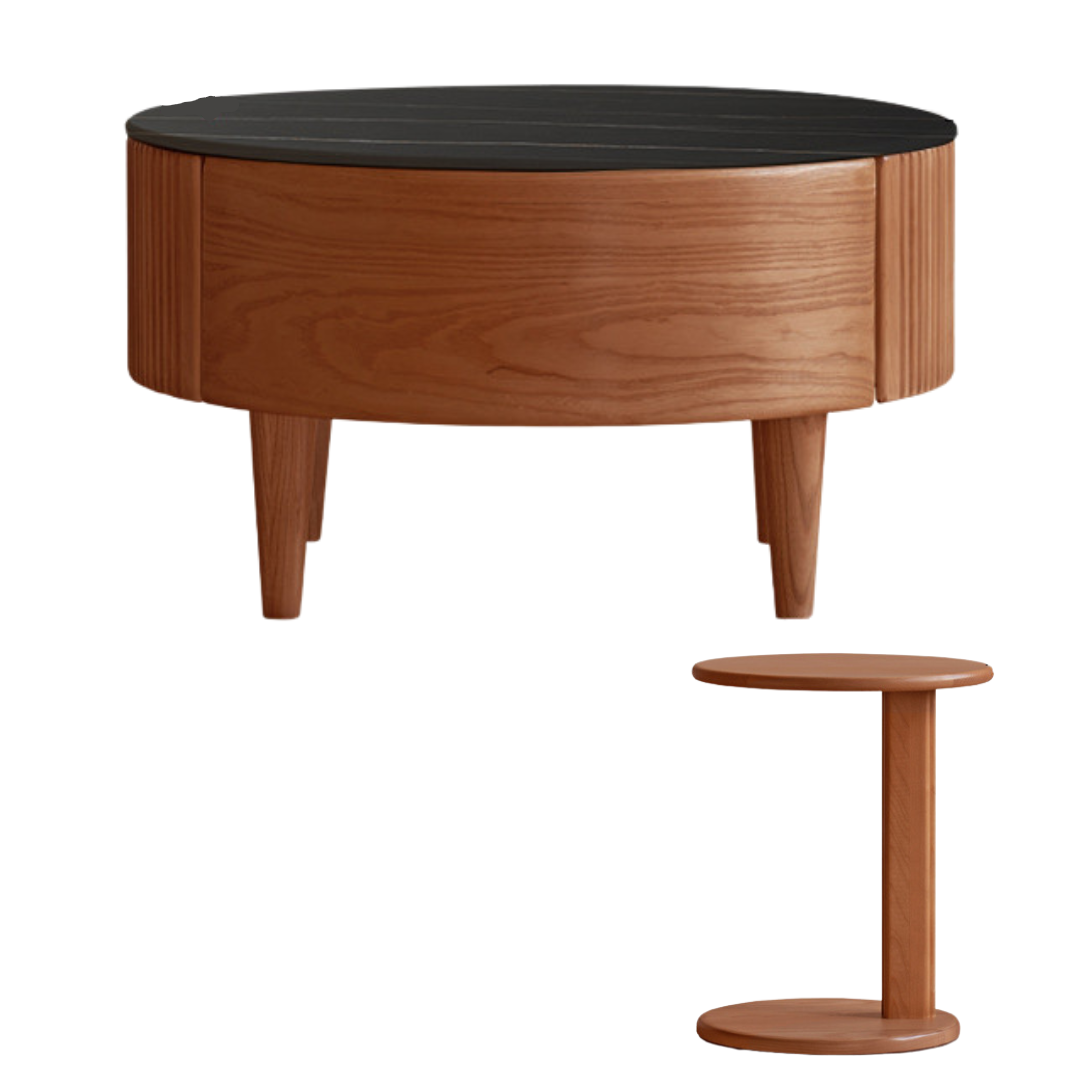 Black Walnut, Ash Solid Wood Combination Rock Plate Coffee Table