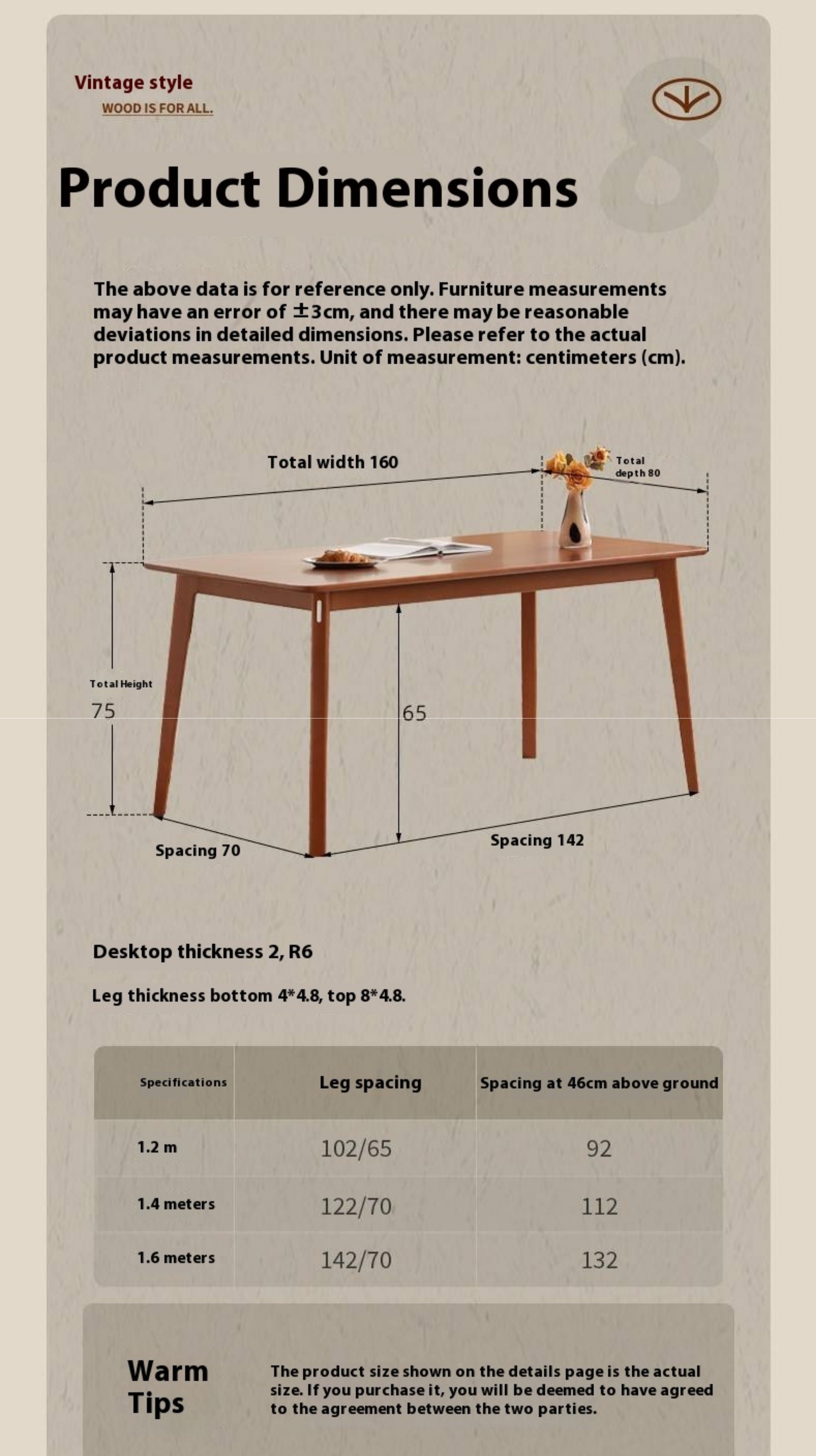 Tulipwood Solid Wood Retro Dining Table