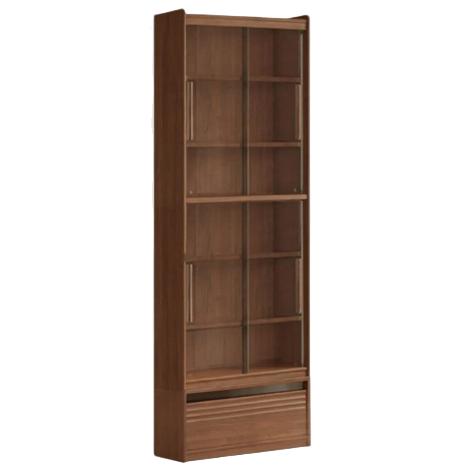 Black Walnut Solid Wood Integrated Wall Bookcase with Floor Display