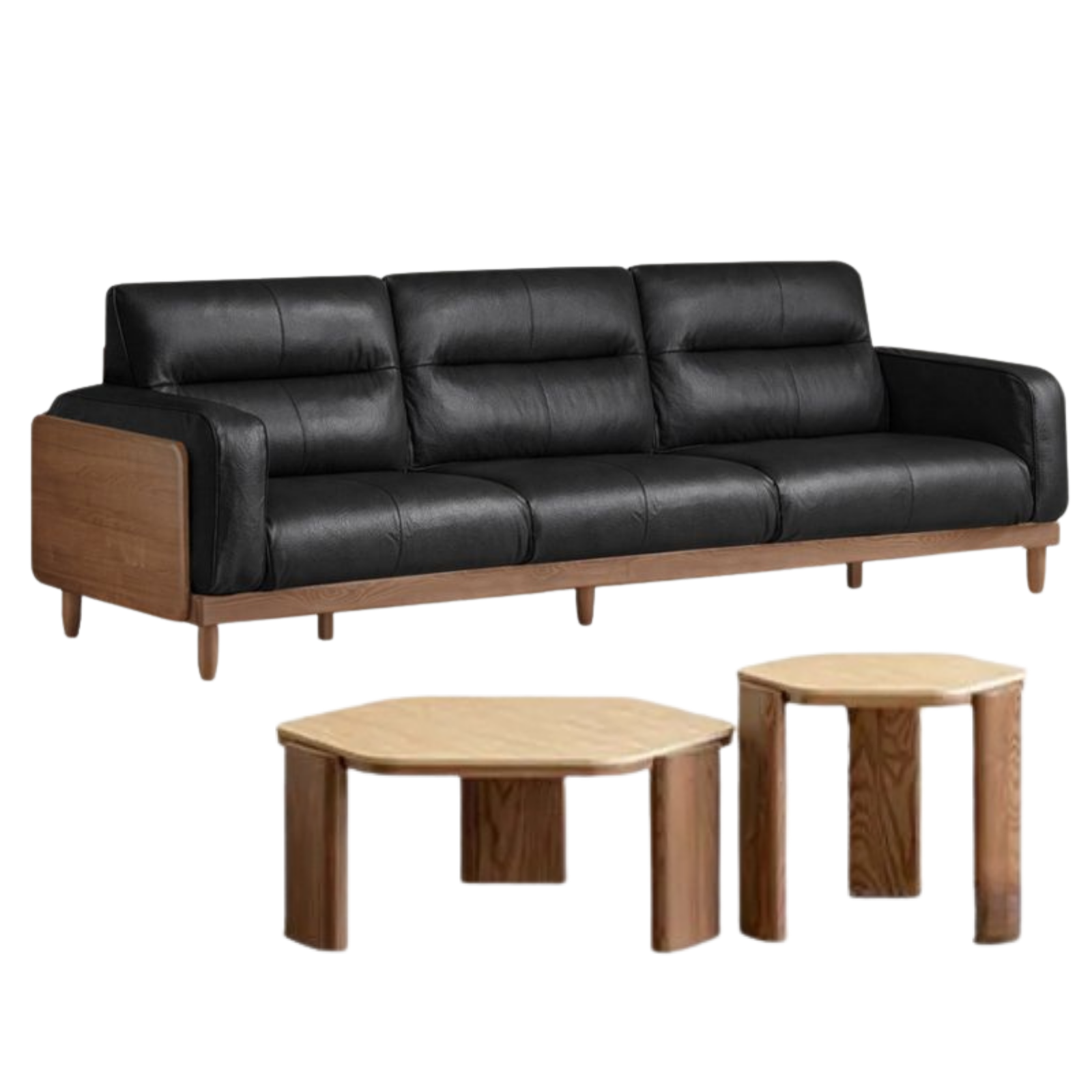 Ash Solid Wood Genuine Leather High Back Sofa