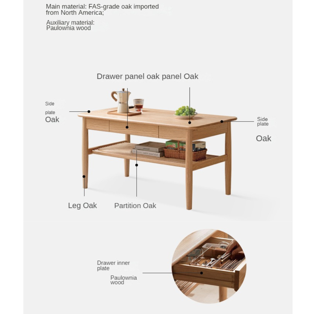 SALE Oak Solid Wood North American Double-Layer Coffee Table