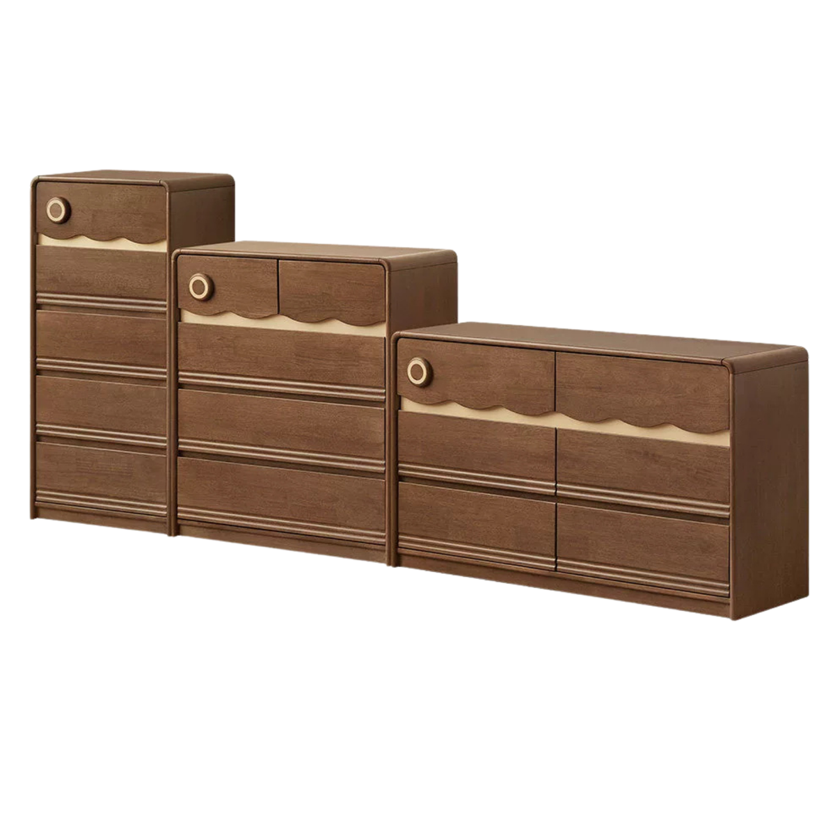 Beech Solid Wood, Solid RubberWood Scalloped Kids Dresser with Round Knobs