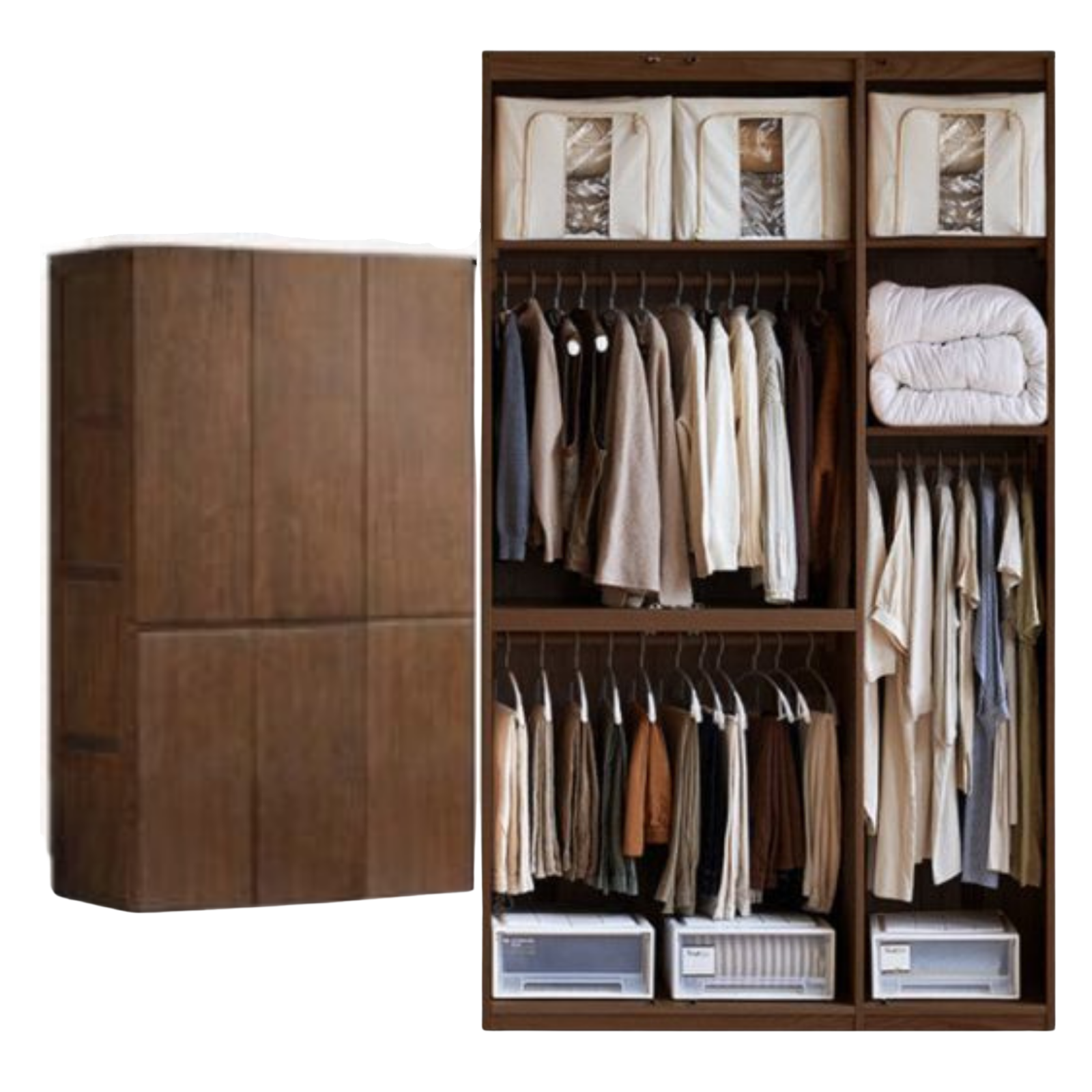 Black Walnut Solid Wood Wardrobe with Italian Style and Storage Cabinet