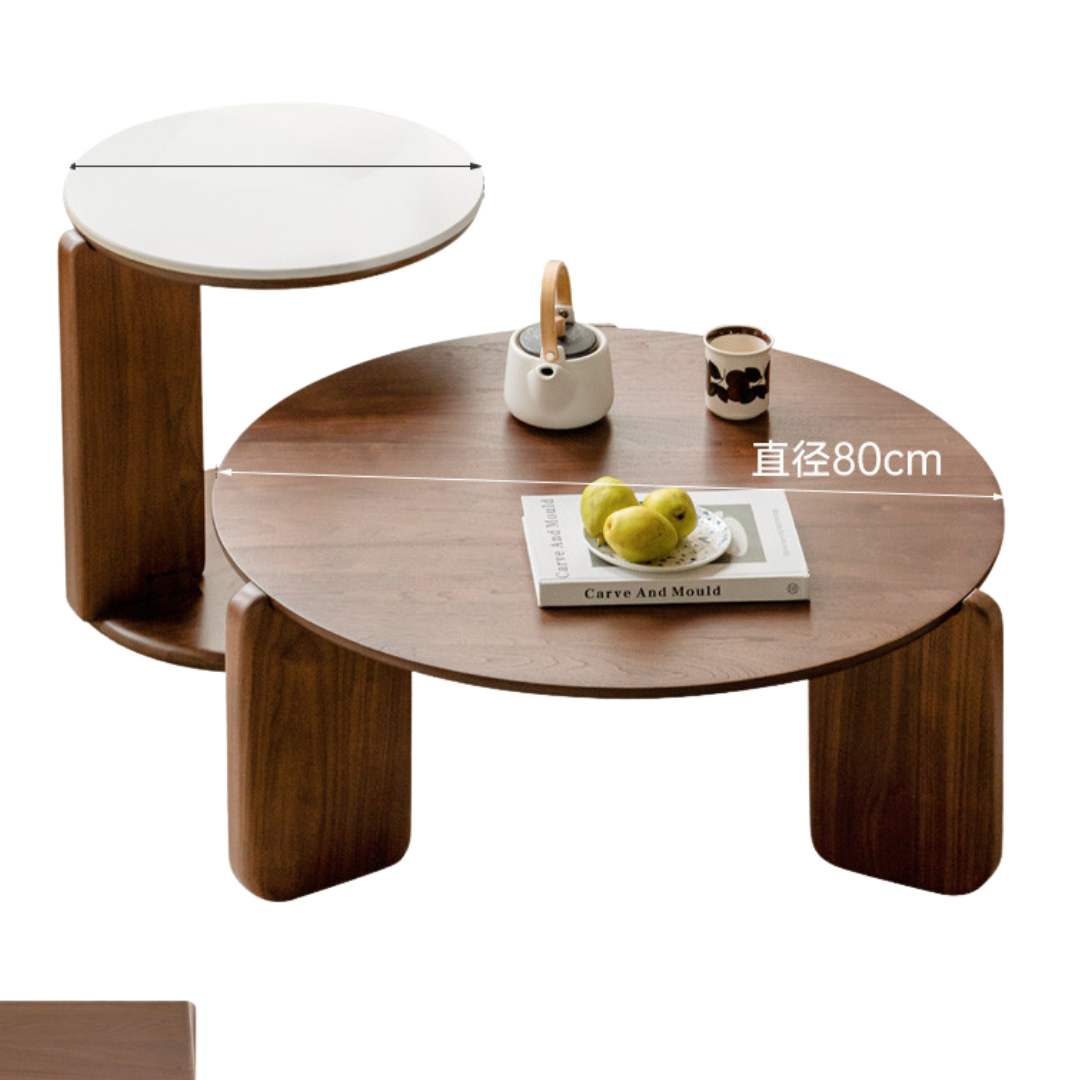 Black Walnut Solid Wood Slate Round Tea Coffee Table