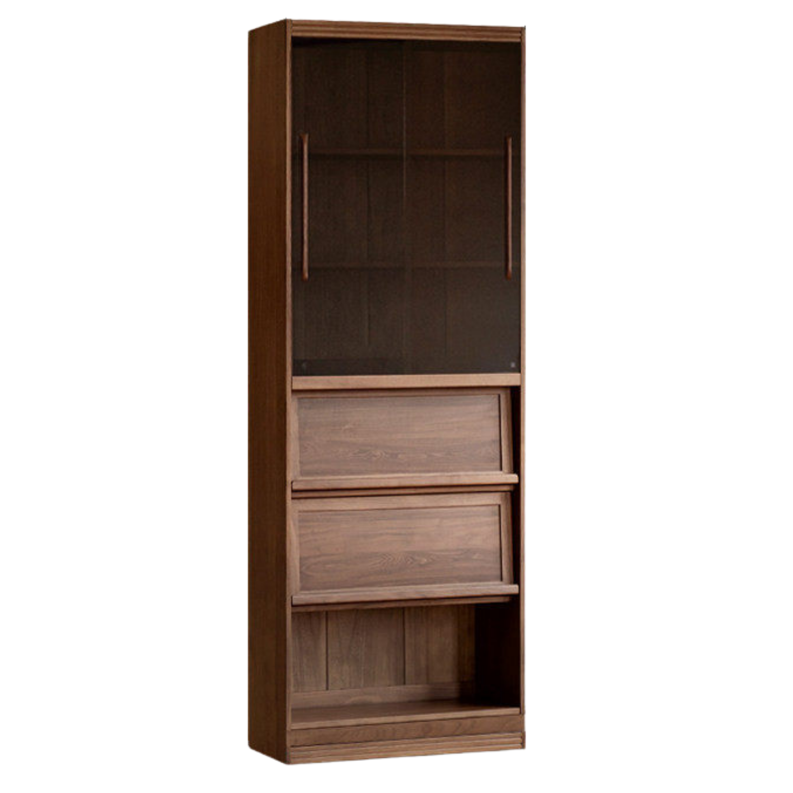 Black Walnut, Sandalwood Solid Wood Light Luxury Combined Bookshelf With Seat