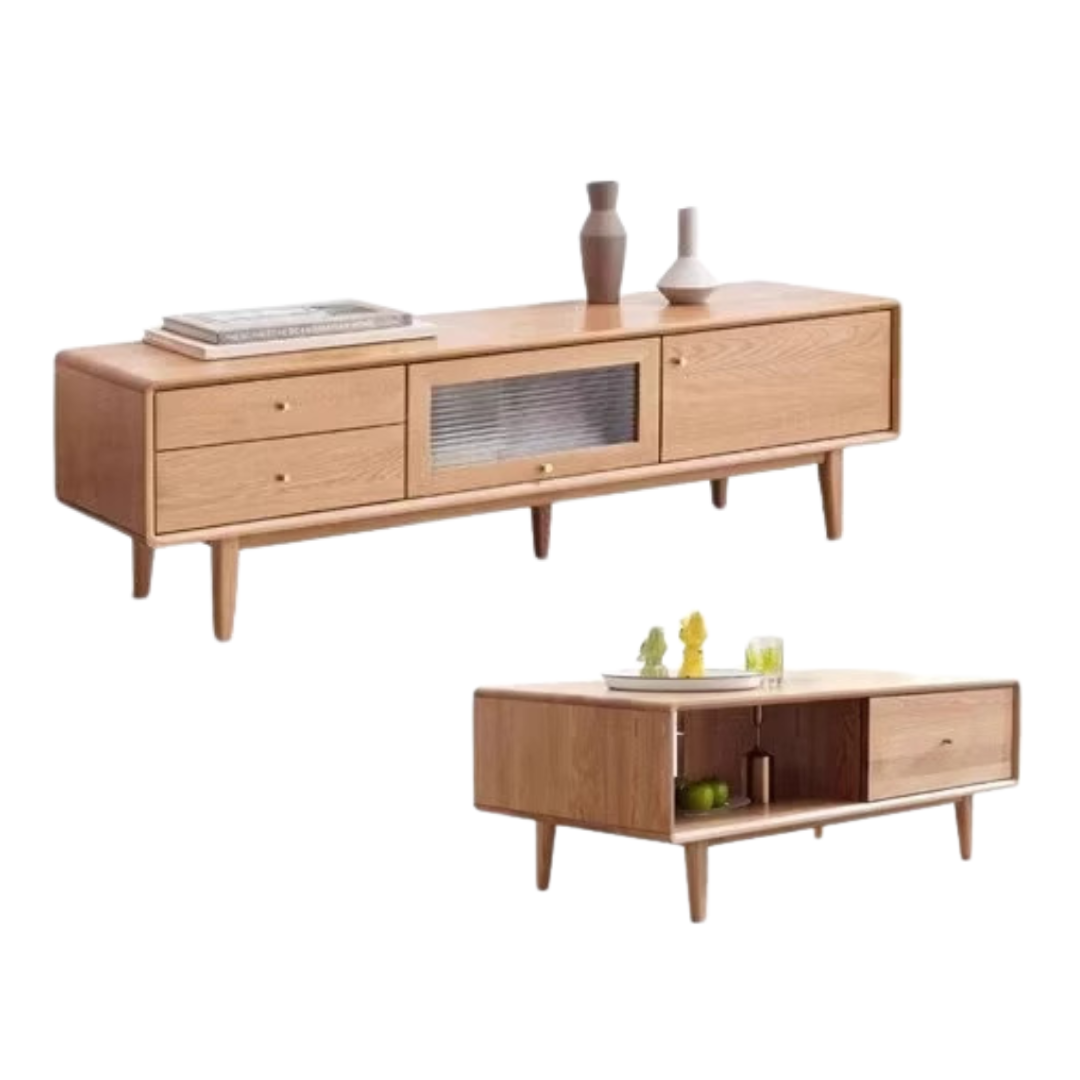 Oak Solid Wood Flip Door TV Cabinet.