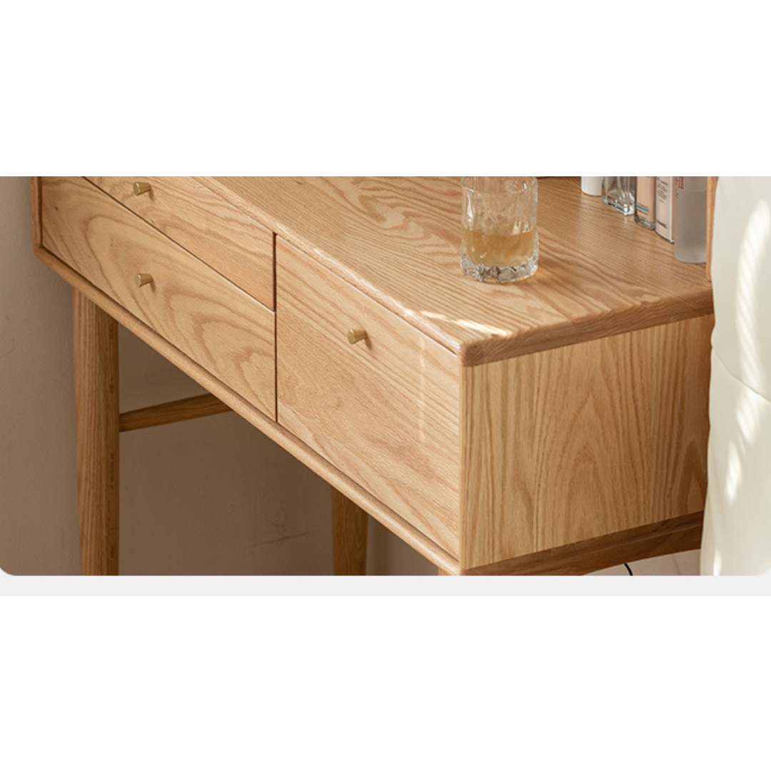 Oak, Ash Solid Wood Vanity Table Lighted Makeup Mirror.