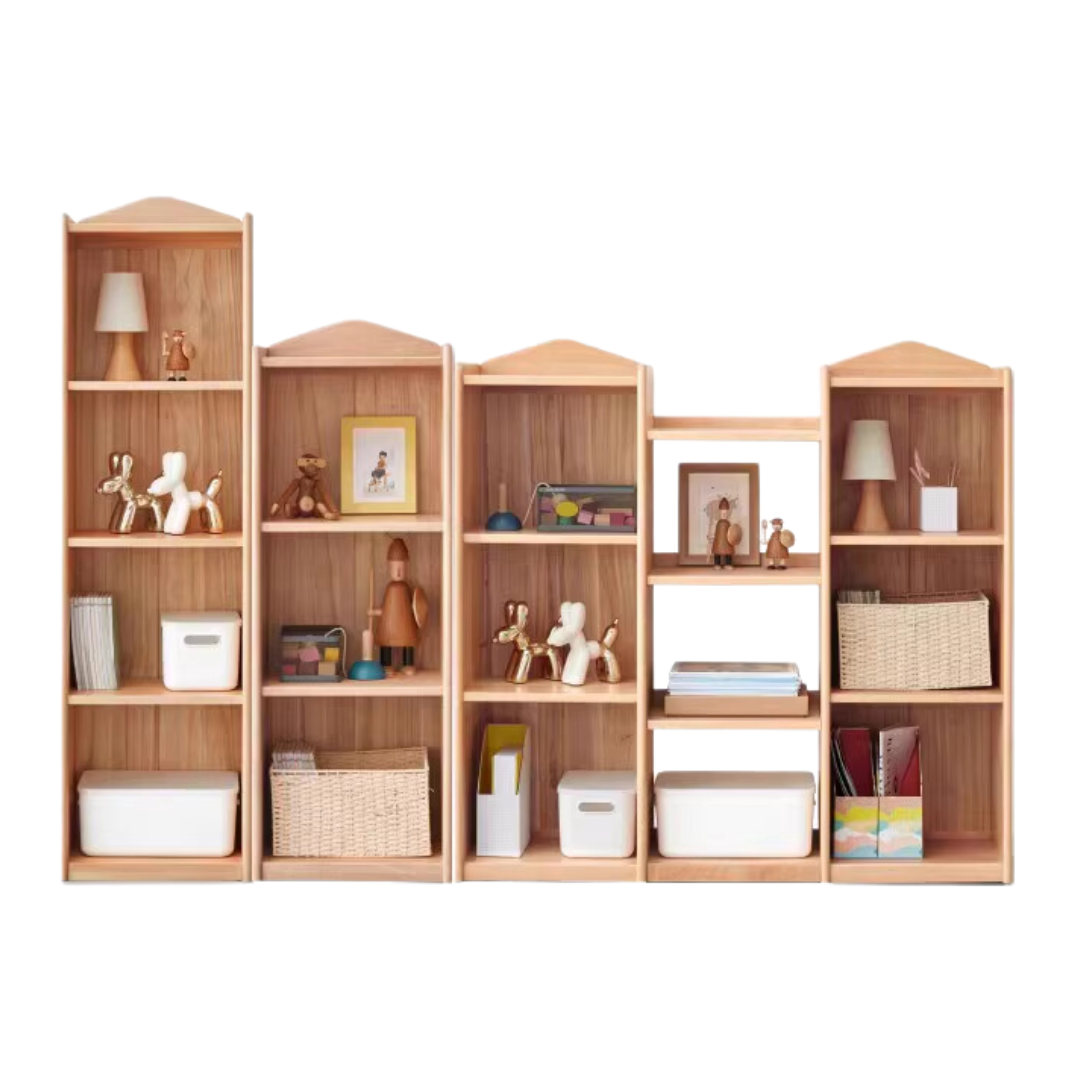 Beech Solid Wood Combination Bookshelf, Cabinet