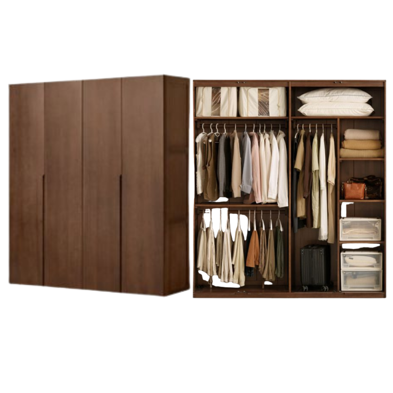 Black Walnut, Sandalwood Solid Wood Modern Style Wardrobe