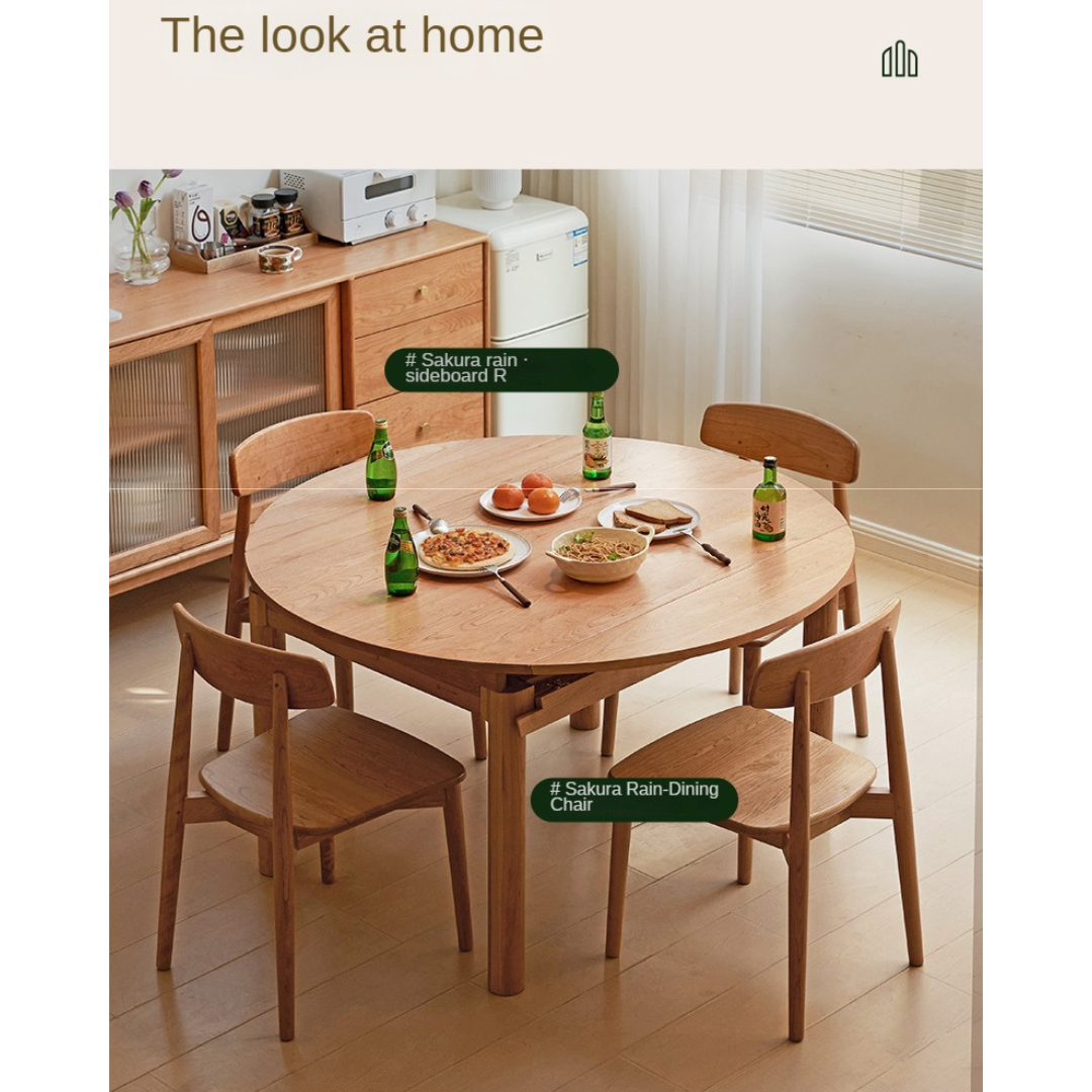 Cherry Solid Wood Retractable Folding Round Table