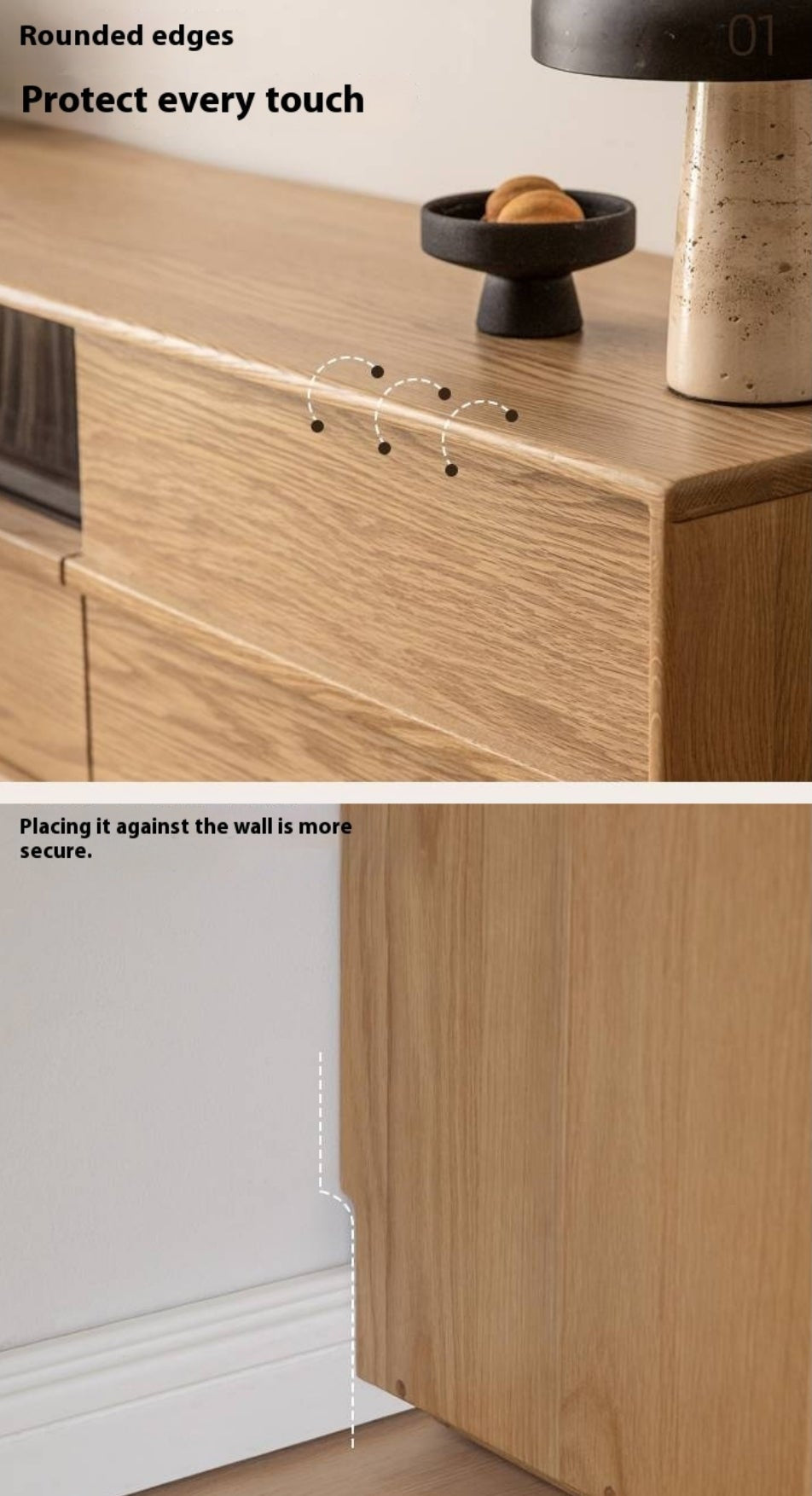 White Oak, Ash Solid Wood Wabi-sabi Style TV Cabinet