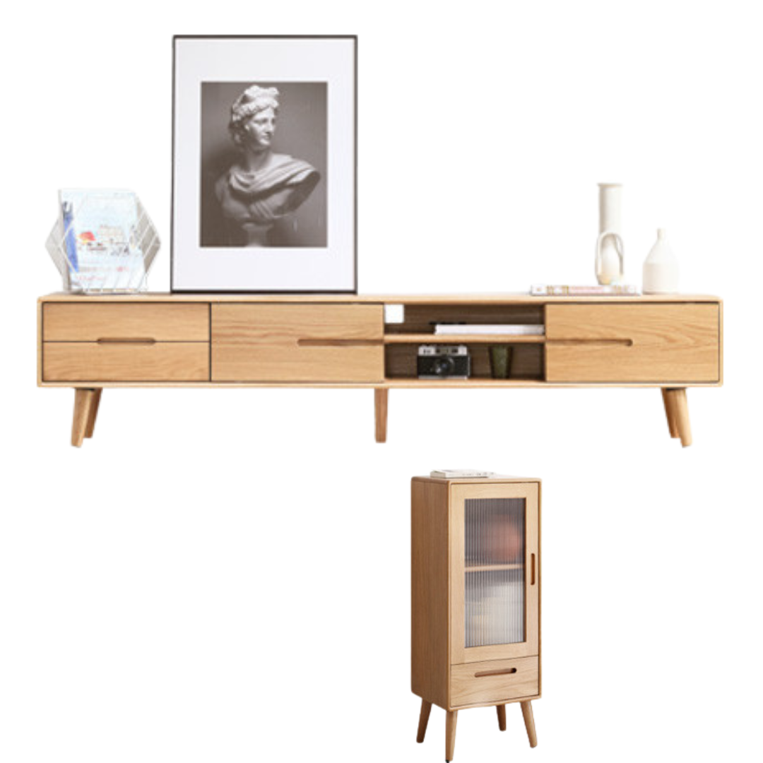 Oak Solid Wood TV Stand Sliding Doors: