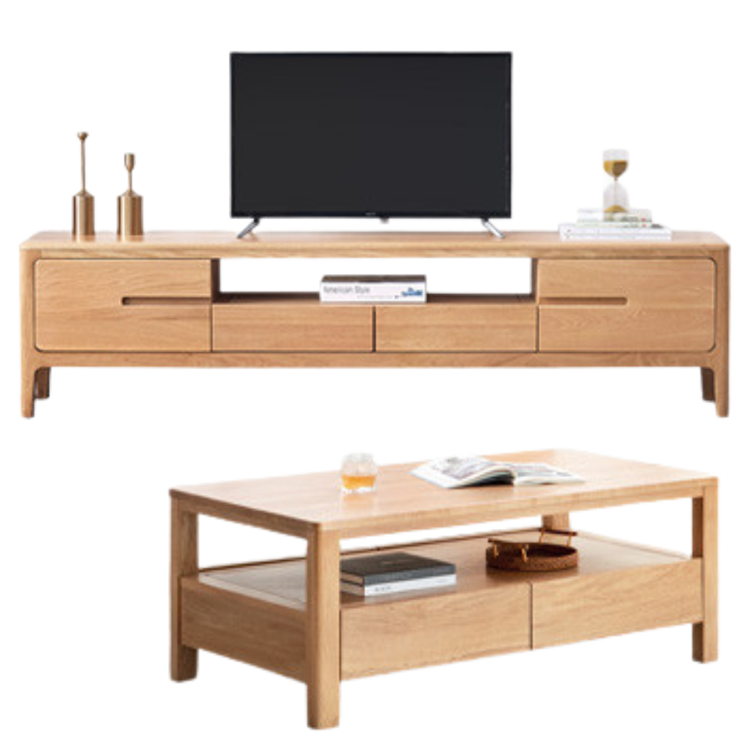 Oak, Solid Rubberwood Modern TV Stand