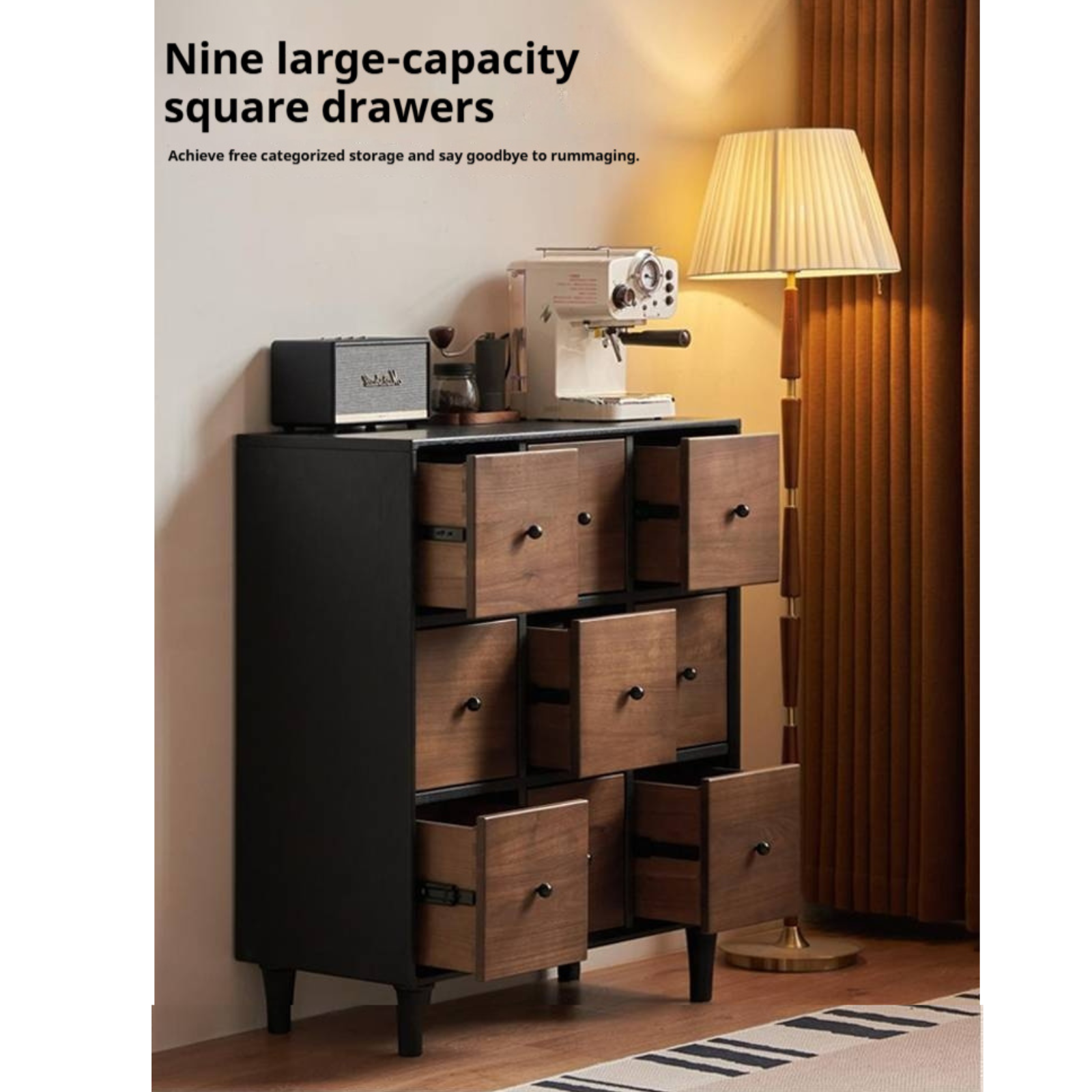 Black Walnut Solid Wood Italian Light Luxury Nine Drawer Drawer Cabinet