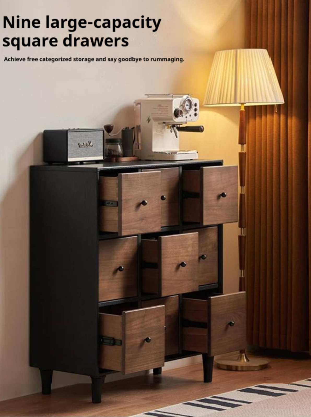 Black Walnut Solid Wood Italian Light Luxury Nine Drawer Drawer Cabinet