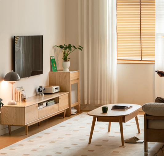 Oak Solid Wood Nordic Floor TV Cabinet.
