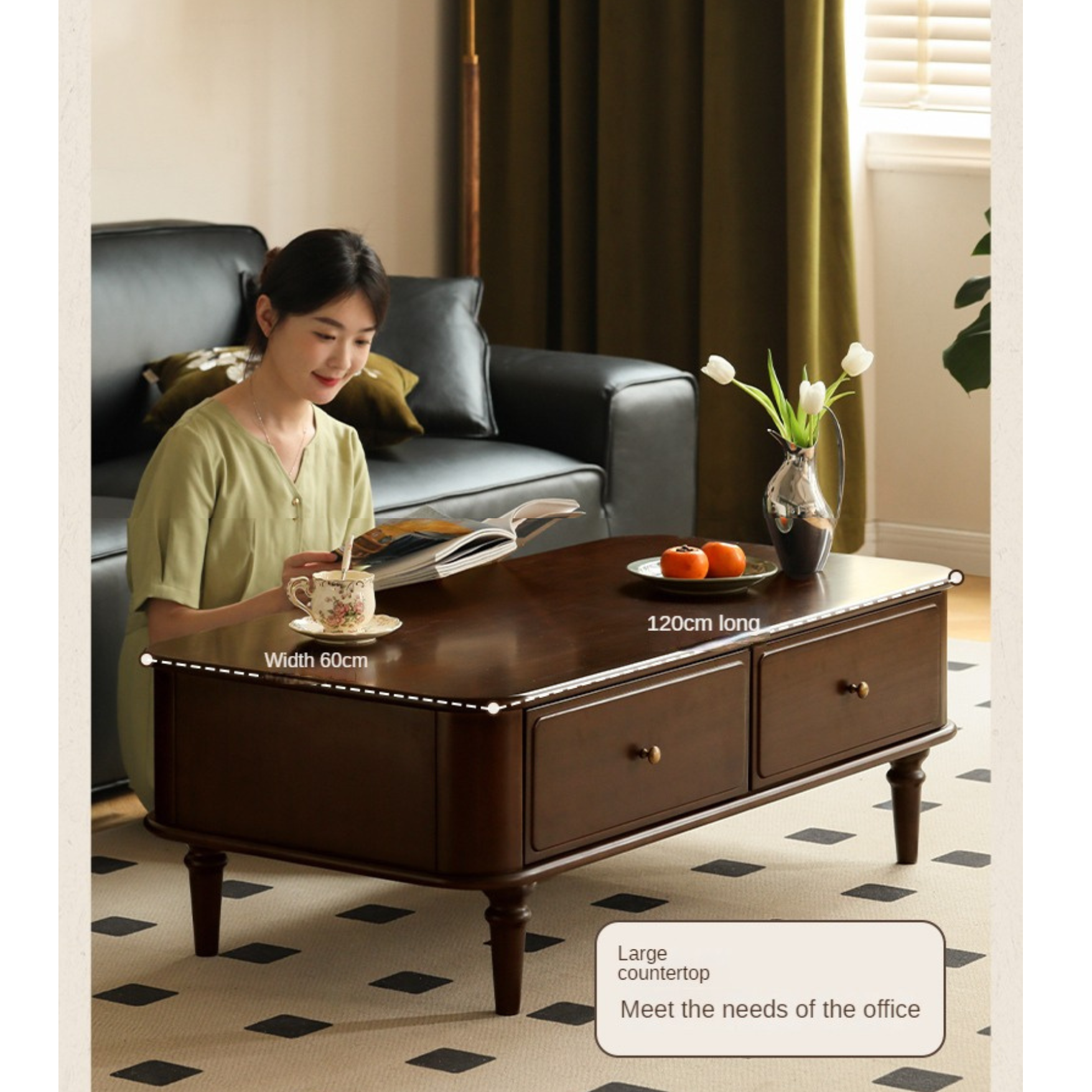 Poplar Solid Wood American Rectangular Coffee Table