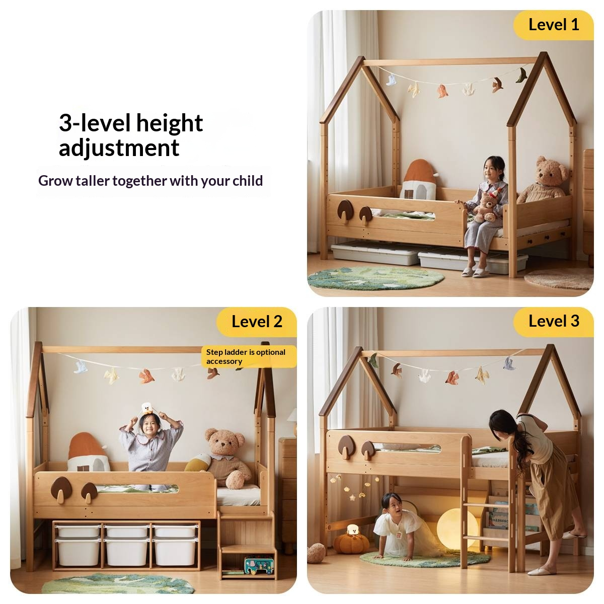 Beech Solid Wood Children's Loft Bed with Table Under Bed