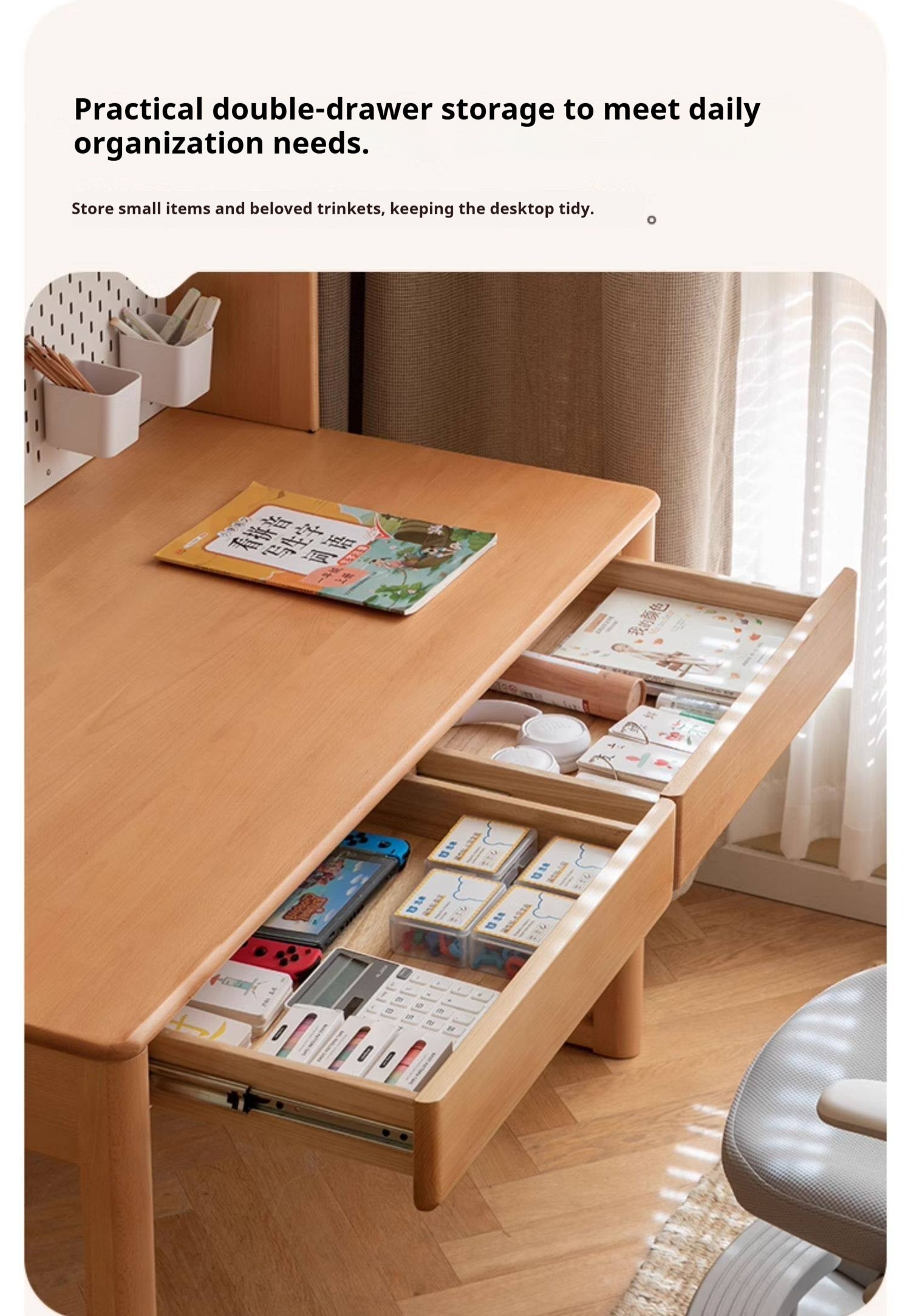 Beech Solid Wood Bookshelf Integrated Сhildren's Learning Desk