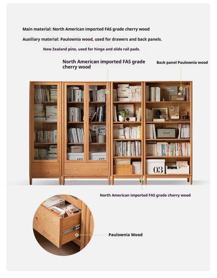 Cherry Solid Wood Freely Combinable Bookshelf with Retro Style Finish