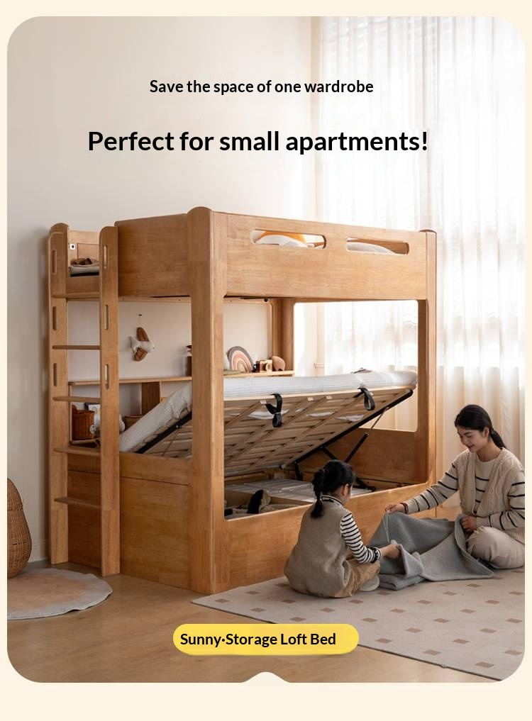 Rubberwood Solid Wood Children's Multifunctional Box Bunk Bed