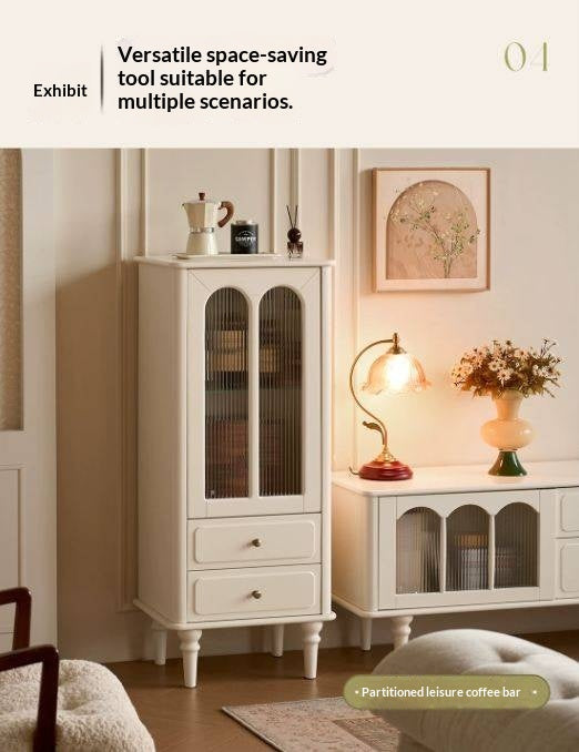 Solid RubberWood French Accent Cabinet with Round Arch Glass Doors and Turned Legs
