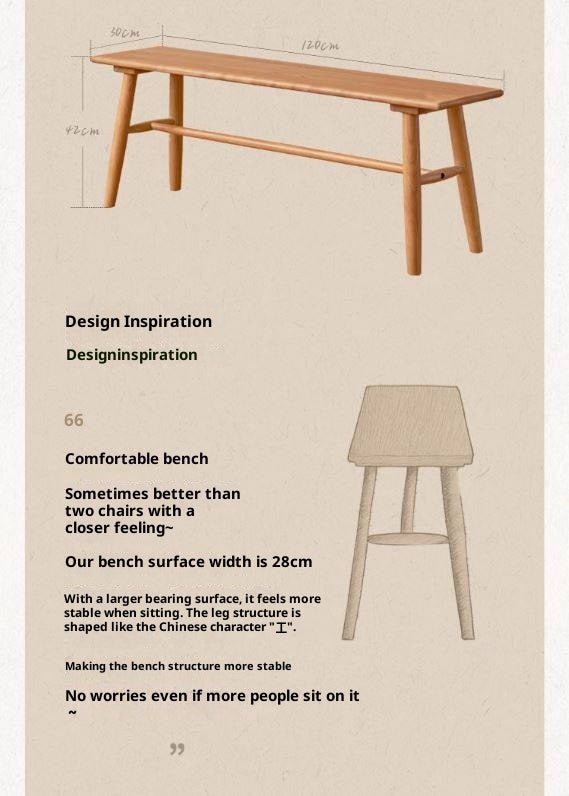 Cherry Solid Wood Bedside Long Bench