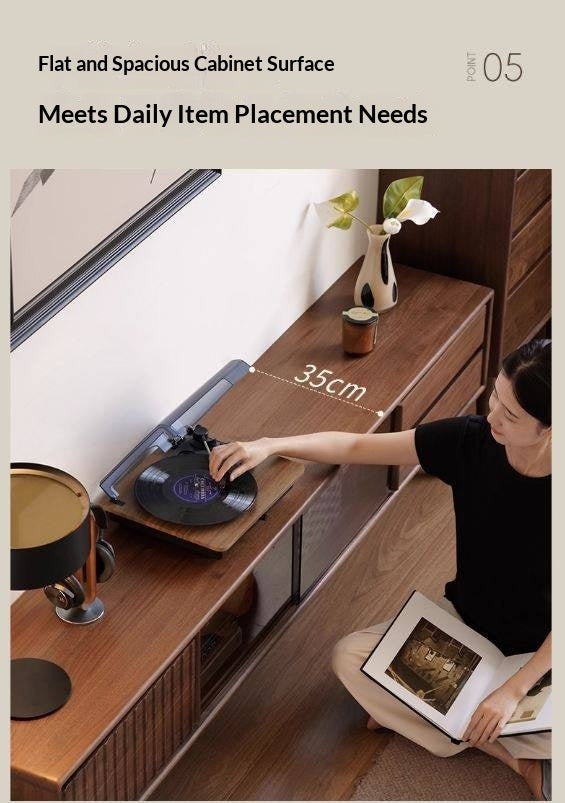 Black Walnut Solid Wood Italian Light Luxury Sliding Door TV Cabinet