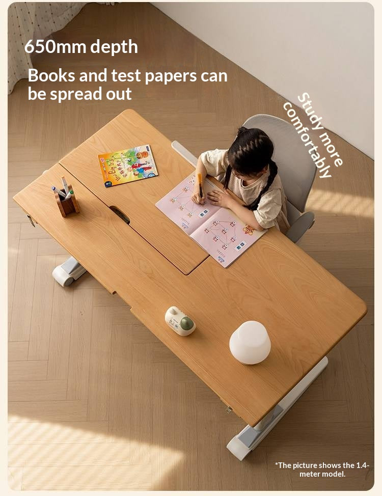 Beech Solid Wood Kids Raised and Lowered Study Table