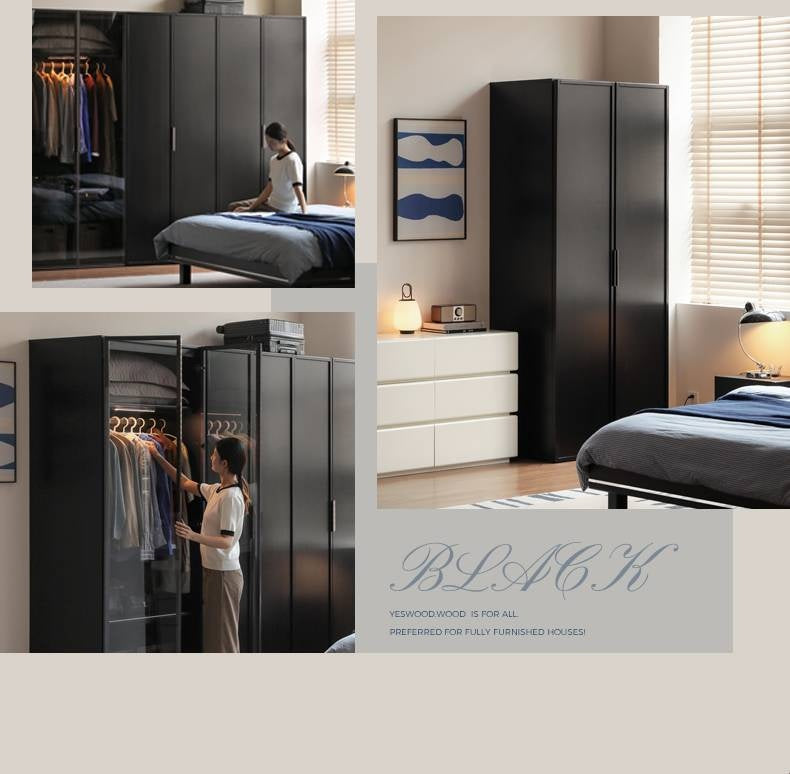 Pine Solid Wood Modern Wardrobe with Light