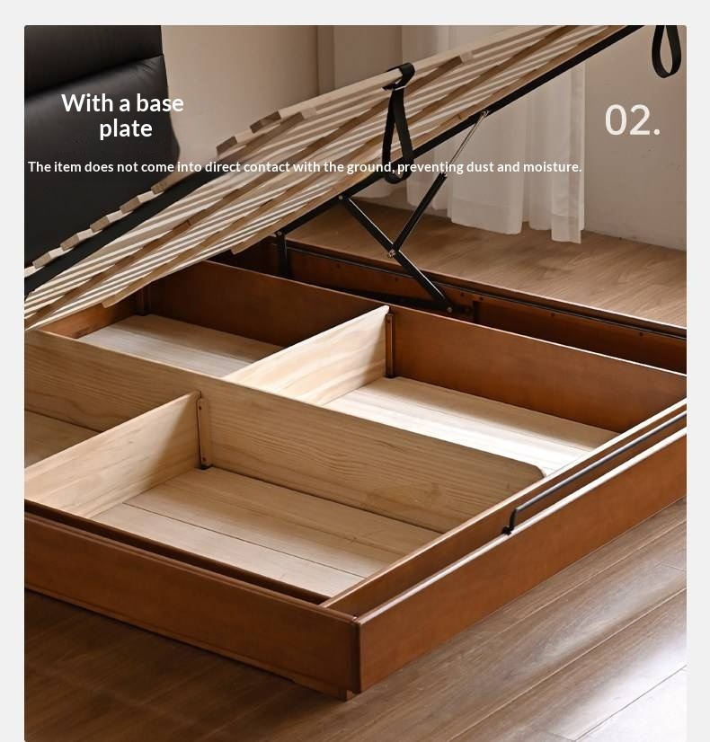 Poplar Solid Wood Box Bed — Upholstered Floating Bed with Bauhaus Style