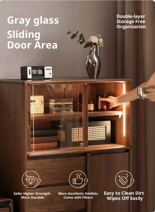 Black Walnut Solid Wood Italian Light Luxury Side Cabinet.