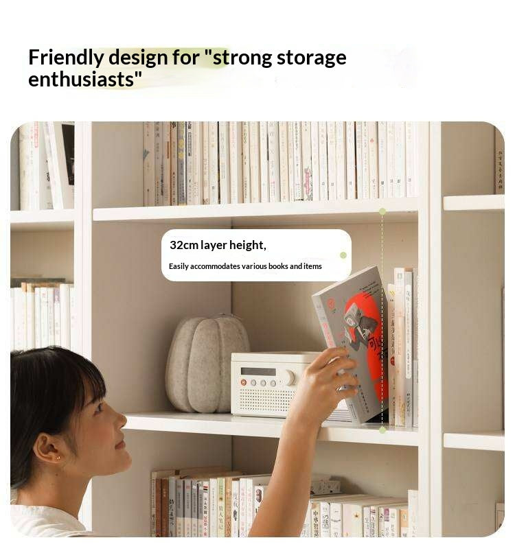 Solid Rubberwood Bookshelf Wall-To-Ceiling Shelf White Cream Style