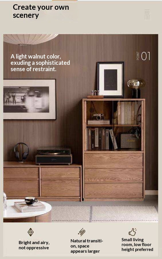 White Ash Solid Wood Side Cabinet with Italian Light Luxury Style