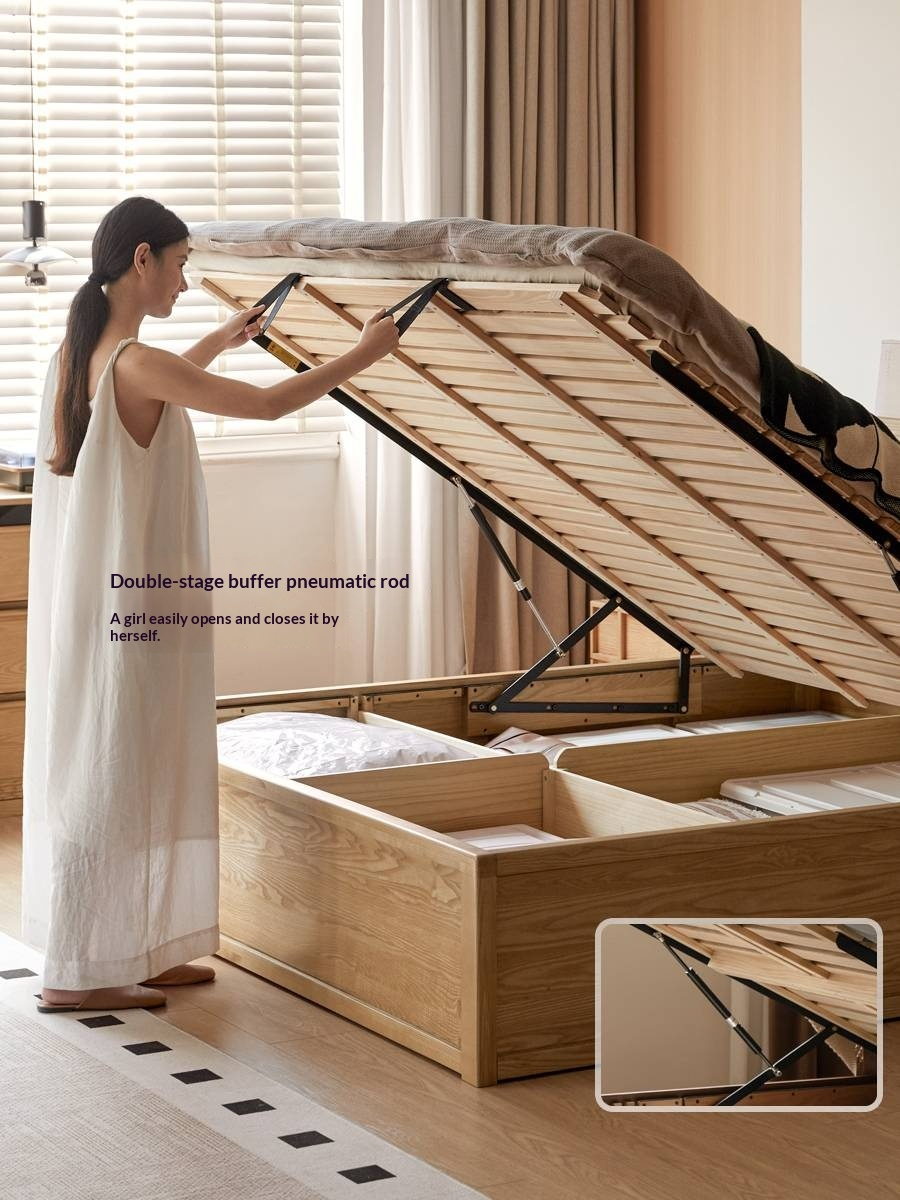 Ash Solid Wood Bed — Slab Design, Home Italian Light Luxury Box Bed