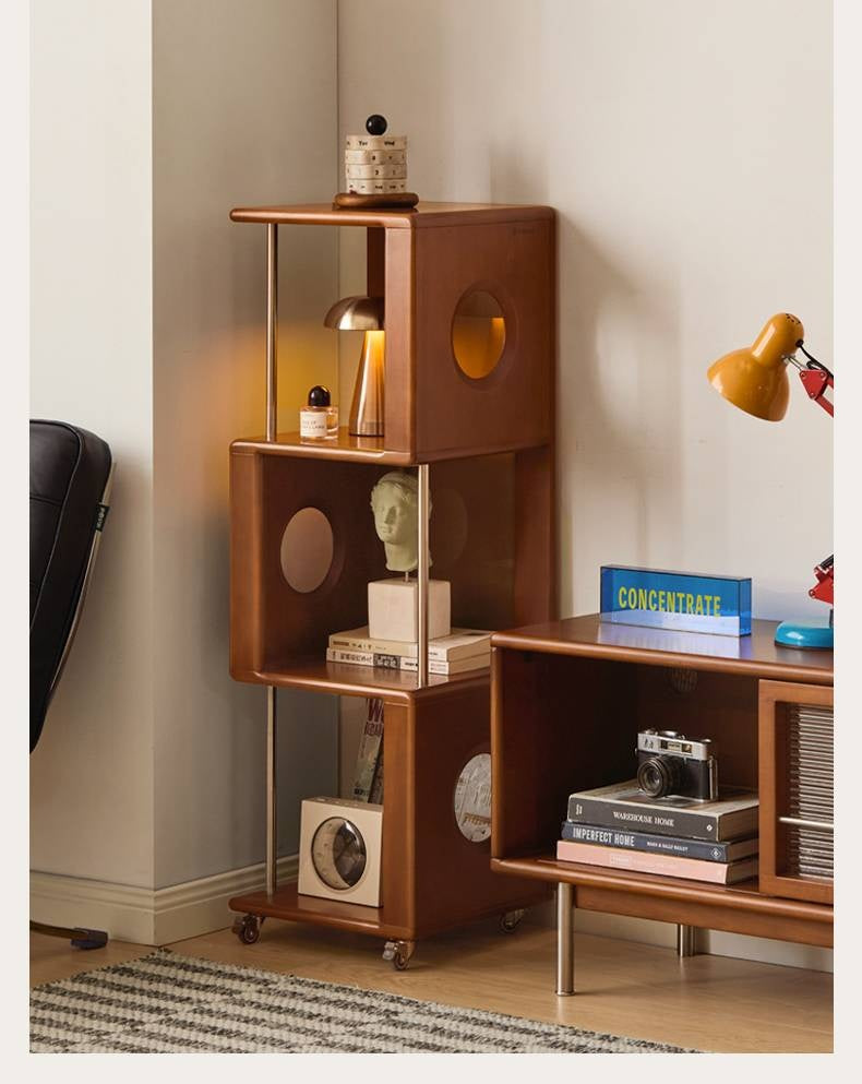 Poplar Solid Wood Vintage Style Mobile Bookshelf