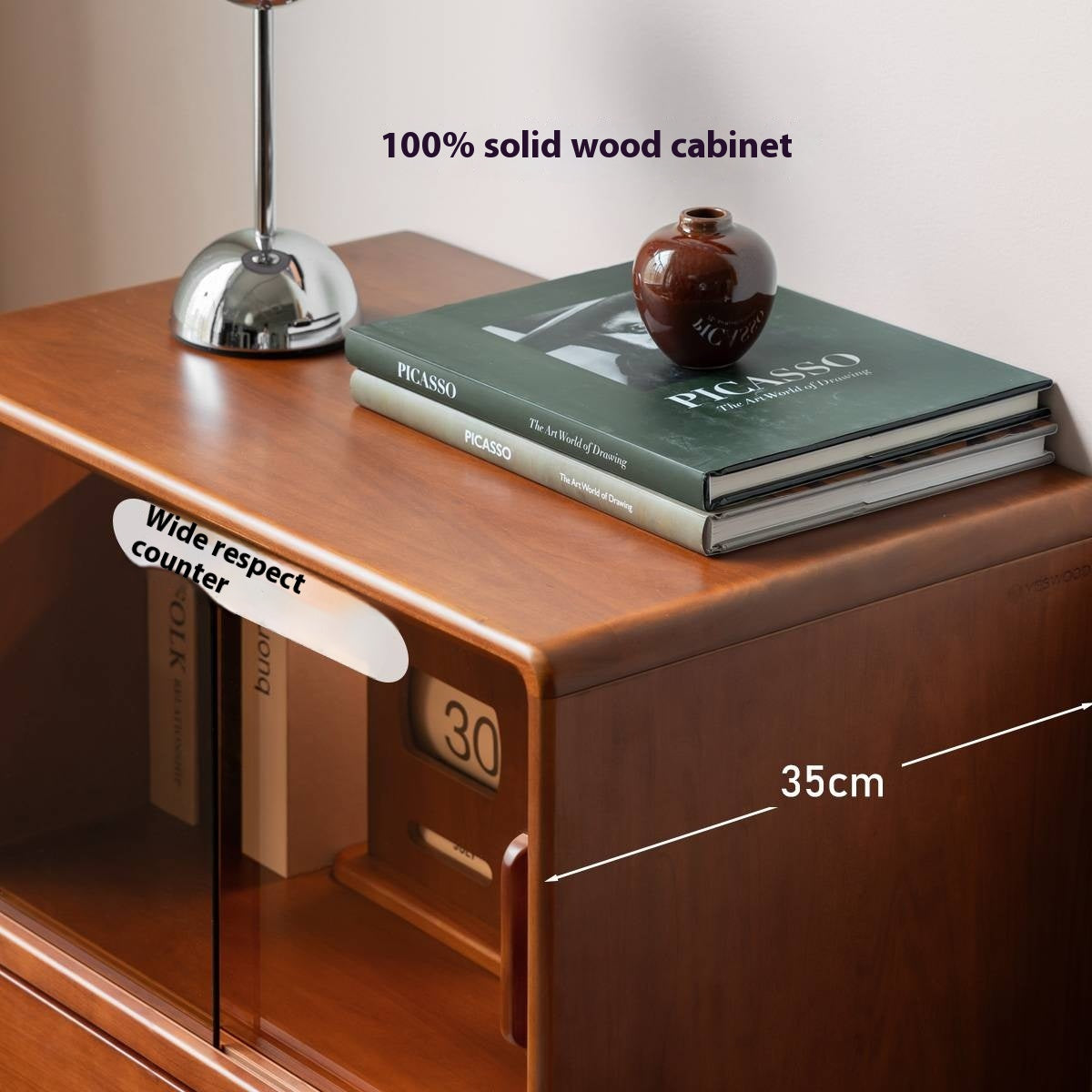 Poplar, Cherry Solid Wood Middle Ages Side Cabinet.