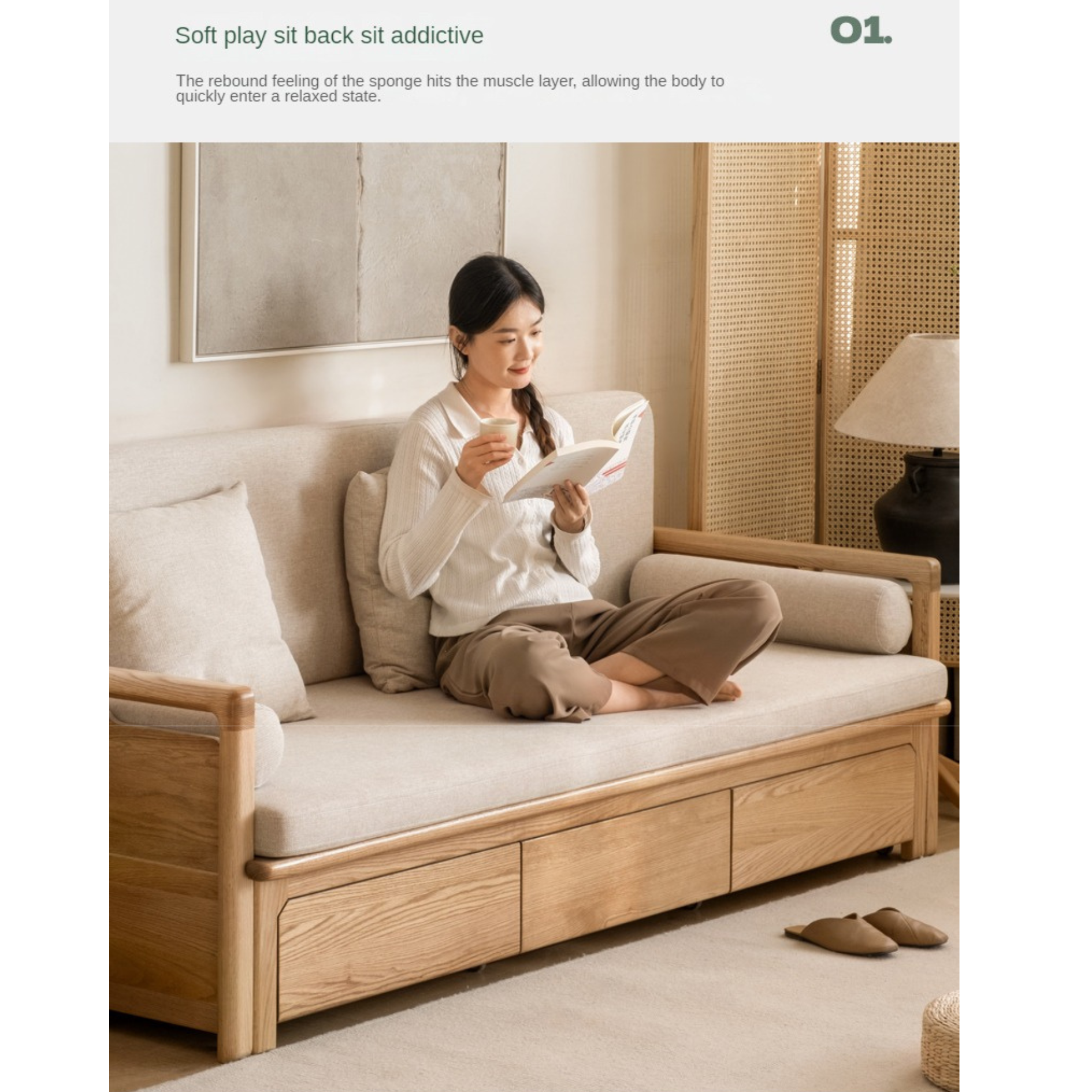 Oak Foldable Sofa Bed New Multifunctional Storage.