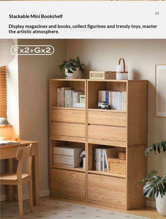 Oak, Solid Rubberwood, Ash Solid Wood Bookcase Free Combination Low Cabinet Floor-Standing Bookshelf
