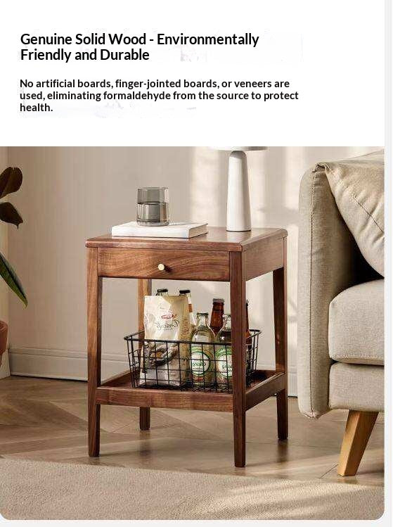 Black Walnut Solid Wood Narrow Nightstand