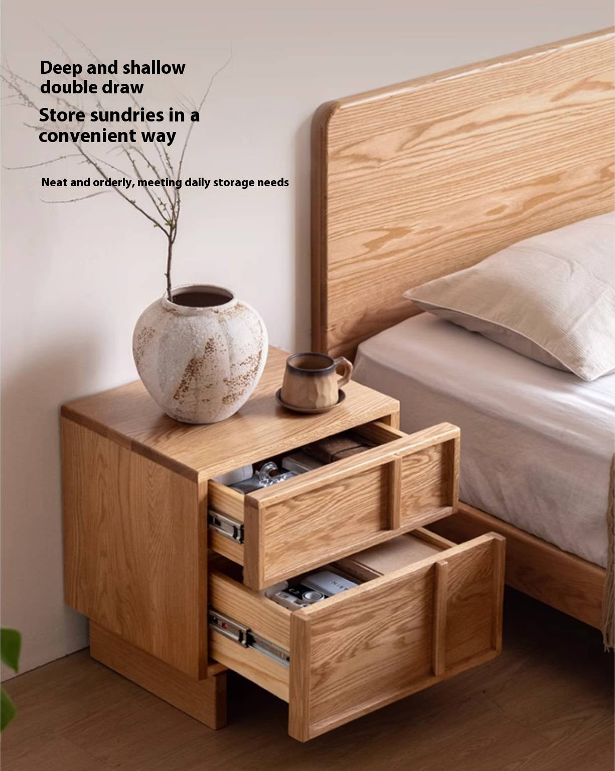 Red Oak, White Oak, White Ash Solid Wood Two-drawer Nightstand