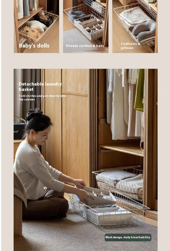 Ash Solid Wood Modern Wardrobe With Sliding Doors