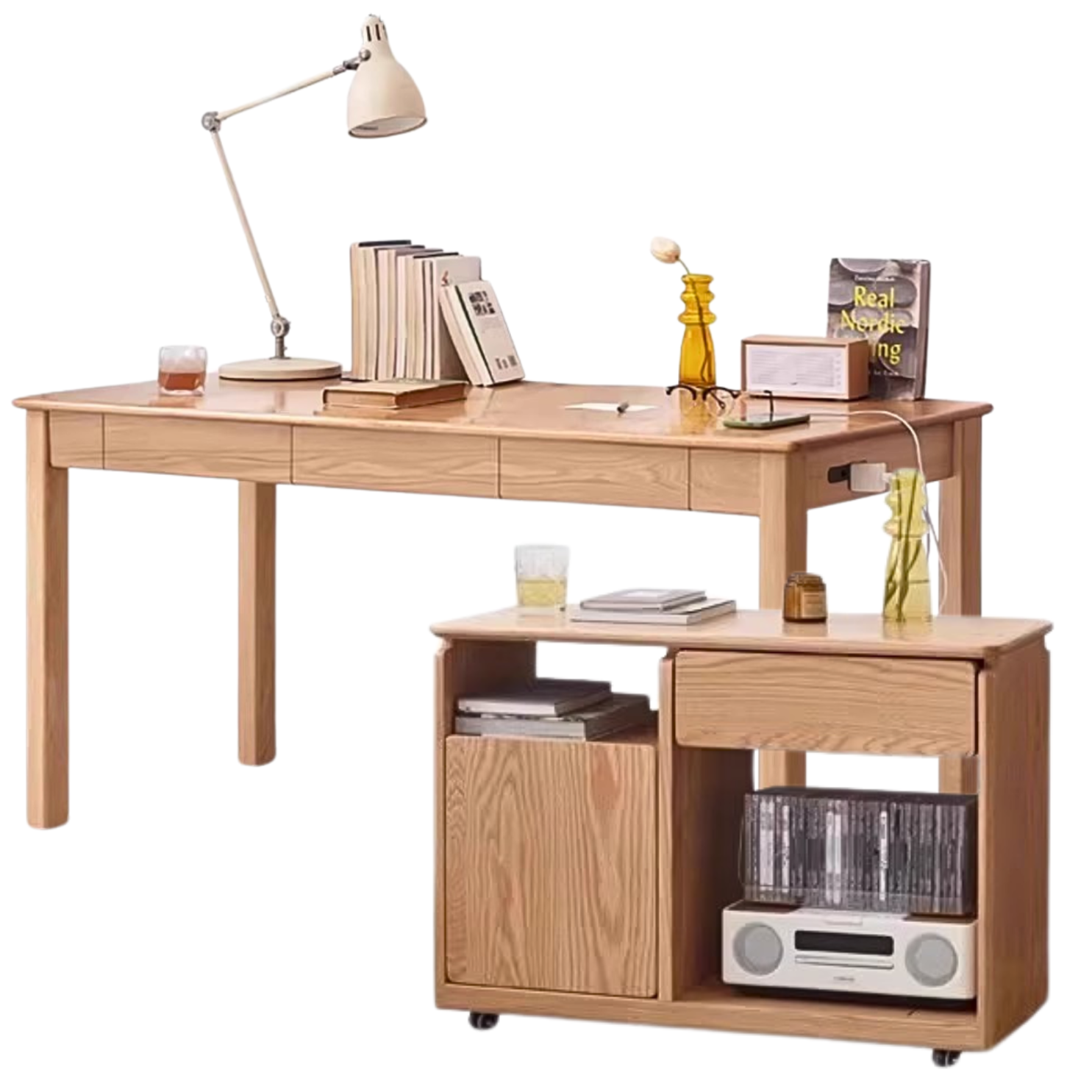 Oak, Ash Solid Wood USB Office Desk