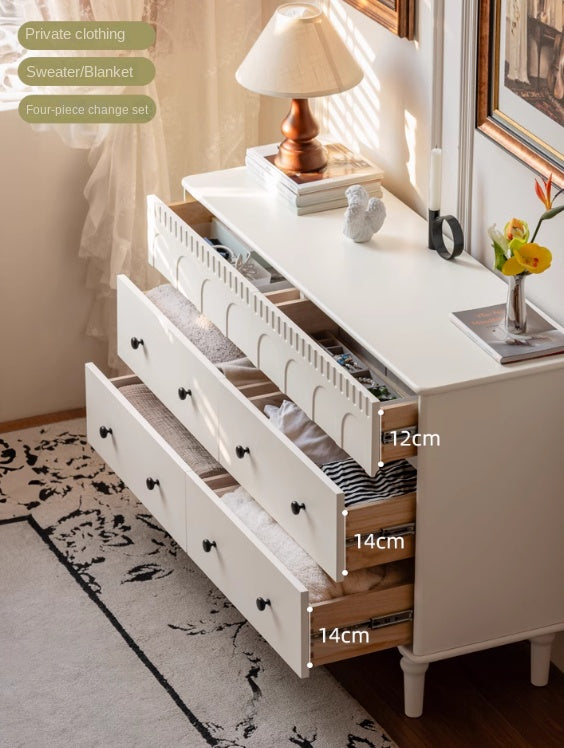 Solid Rubberwood Cabinet French Retro Cream Style Drawers