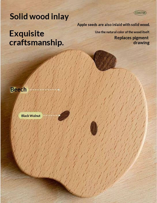 Black Walnut, Beech Solid Wood Creative Apple Shaped Coaster
