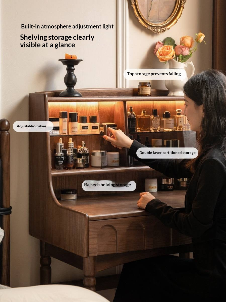 Black Walnut Solid Wood French Retro Multifunctional Vanity Table